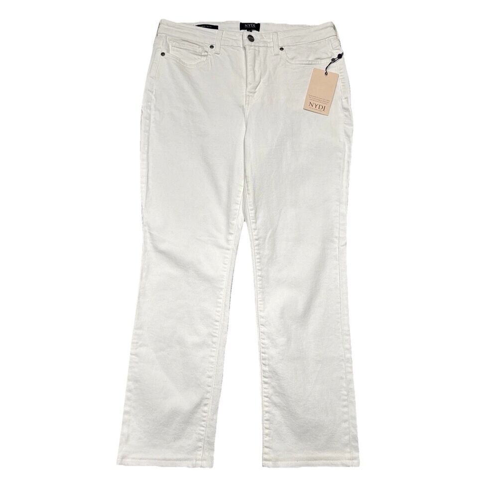 NYDJ Sherri Slim Straight Ankle Jeans 10 (31x26) White Lift x Tuck Denim Womens